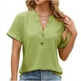 thumbnail image 2 of Sakmal Solid Tees Basic Short Sleeve V-Neck Cotton Shirts Green T-Shirts Summer Outfits for Women, 2 of 8
