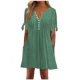 thumbnail image 2 of Aboser Womens Summer Short Dress V Neck Short Sleeve Sundresses Hollow Out A Line Mini Dresses Ruffle Cute Casual Beach Party Dresses, 2 of 6