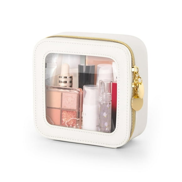 Bolsa de maquillaje Soimeat Mini, impermeable, de piel transparente, color beige