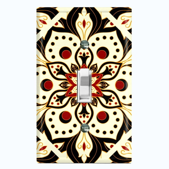 Metal Light Switch Plate Cover Red Yellow Mandala Flower Tile Pattern MDL028