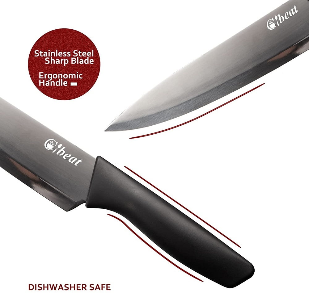 Cuisinart Kitchen Knife Black 6 set , with Matching Blade Protective  Sheath, Scratch Resistant & Rust Proof, High Carbon Stainless Steel, TPR  Coating Handle，in Gift Box 
