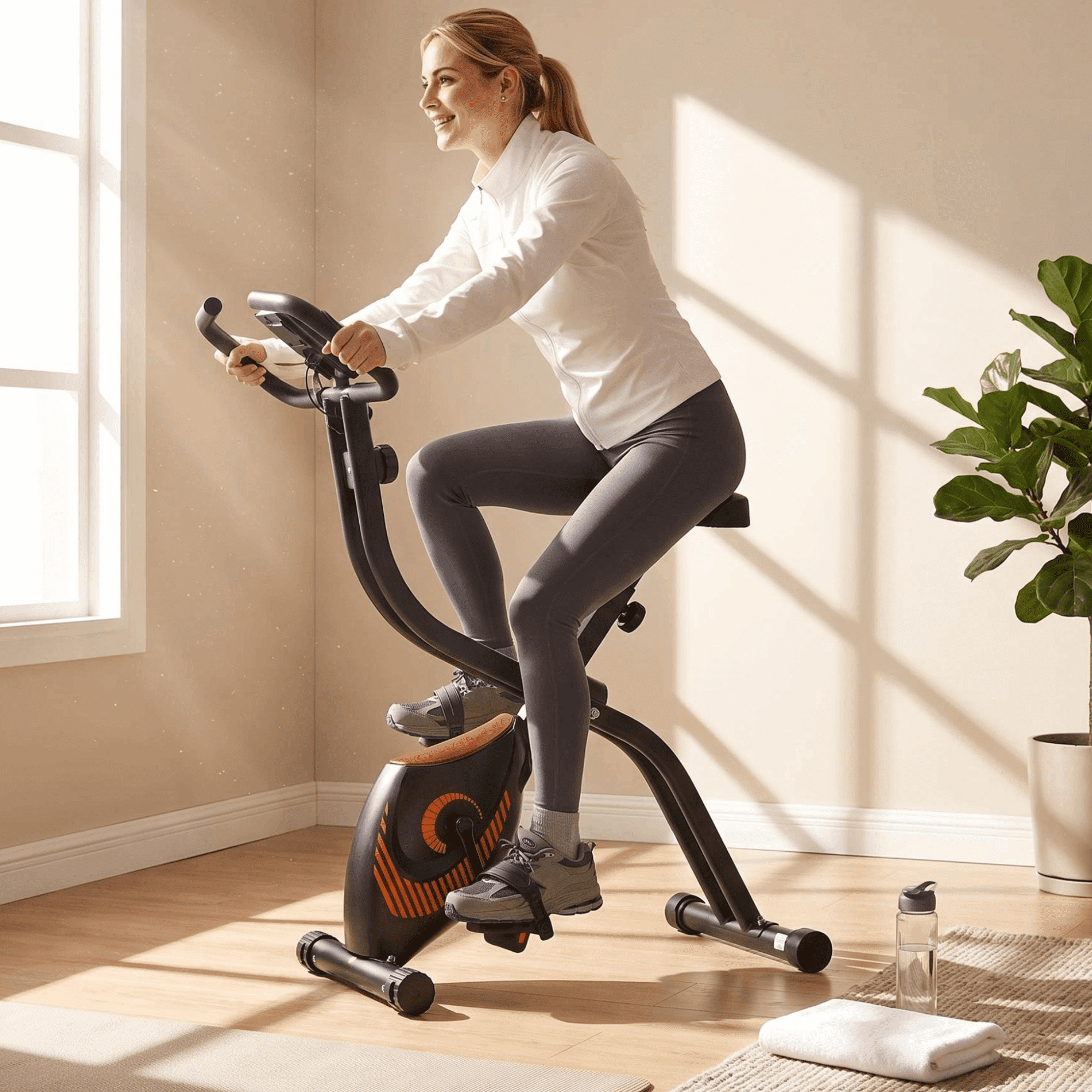 Naipo Exercise Bike Indoor 16 Level Magnetic Resistance Folding Stationary Bike with 265lbs Adjustable Seat Height Orange for Space Saving Home Use