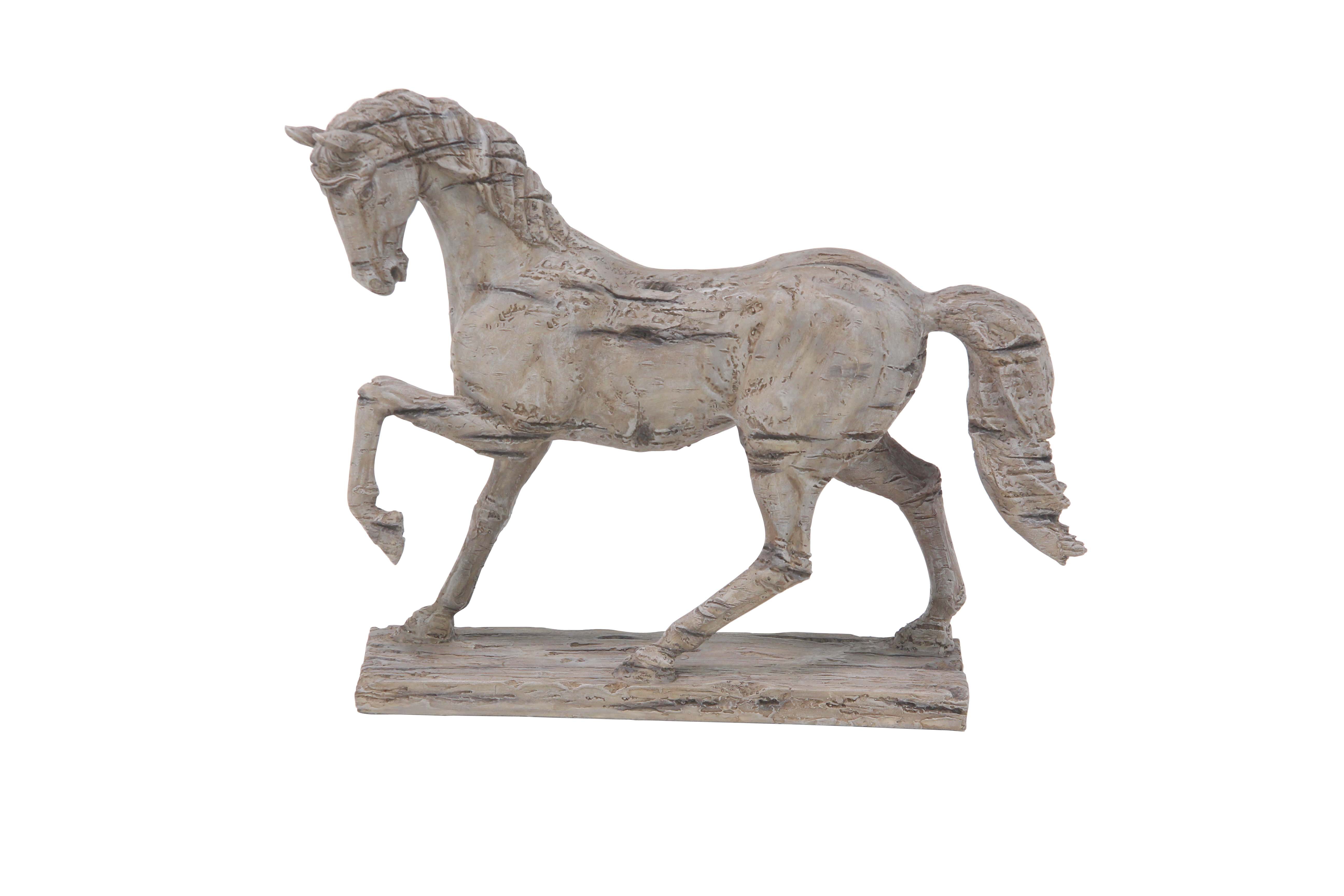Decmode Rustic Decor Polystone Distressed Standing Horse Sculpture