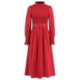 thumbnail image 6 of IROINNID Maxi Dress for Women Round Neck Long Sleeve Pleated A-line Solid Color Dress Discount,Red, 6 of 8