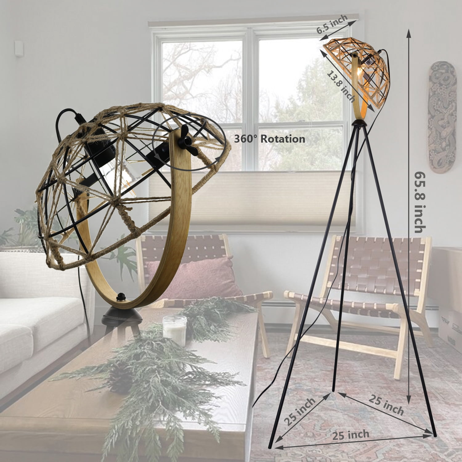 Tripod Floor lamp Novelty Unique Living Rooms Boho Shades Floor Lamp