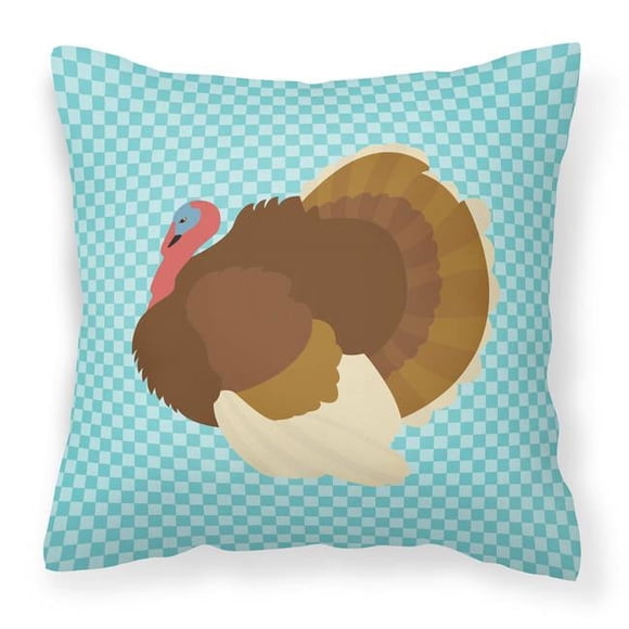 Carolines Treasures BB8164PW1414 French Turkey Dindon Blue Check Fabric Decorative Pillow, 14 x 14 in.