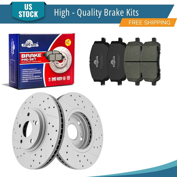 YXPCARS 6PCS Front Brake Kits, Drilled & Slotted Brake Rotors   Ceramic Brake Pads Set for 2001-2007 Toyota Highlander (980159 D884)