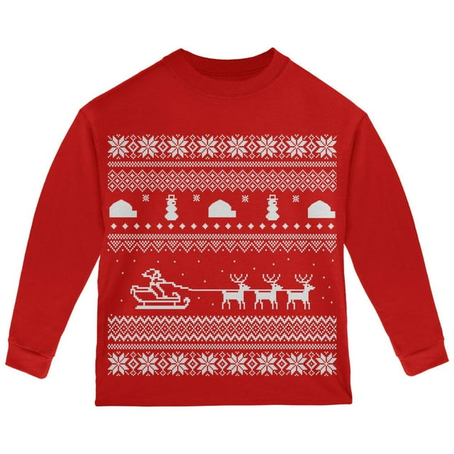 Santa Pull de Noël Laid Traîneau Rouge T-Shirt à Manches Longues pour Tout-Petit