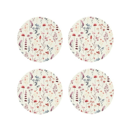 

Tideii Wildflower Watercolor 3 for Leather Coasters 4 Pieces Anti-fouling and Anti-scalding Decorative Coasters Suitable for Restaurants Kitchens Coffee Shops-Round Shape