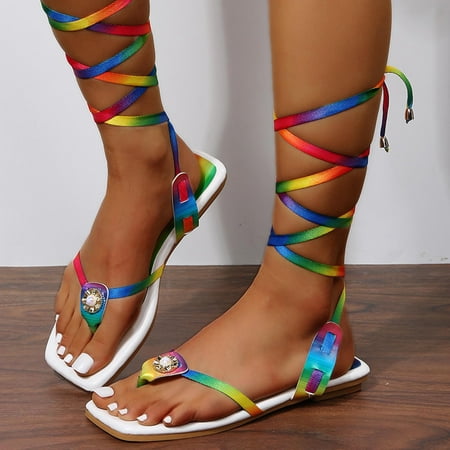 

Herrnalise Summer Ladies Flip Flops Color Bandage Sandals Casual Flat Women s Beach Shoes Shoes for Womem