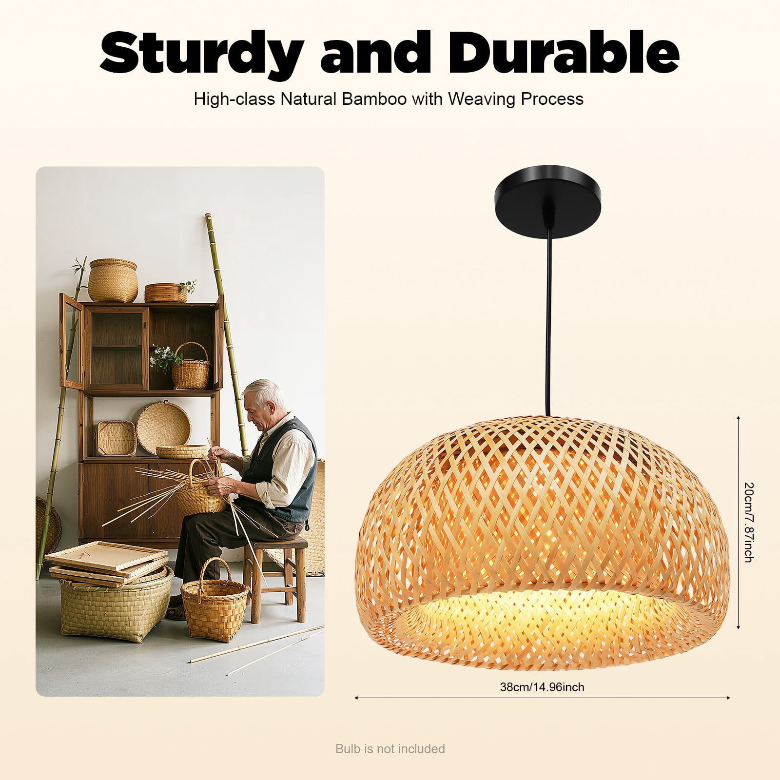 DUYIWAA Bamboo Pendant Light Wicker Rattan Hanging Ceiling Lamp Fixture Rustic Farmhouse Chandelier