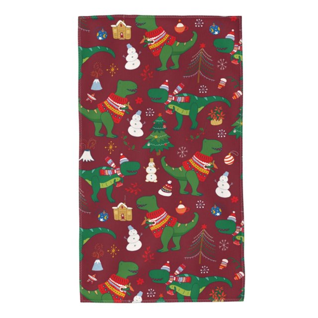 Balery Dinosaur Christmas Happy New Year Toalla de Microfibra Premium con Estampado – 27.5x16 pulgadas, Alta Absorción, Suave y Aterciopelada, Secado Rápido