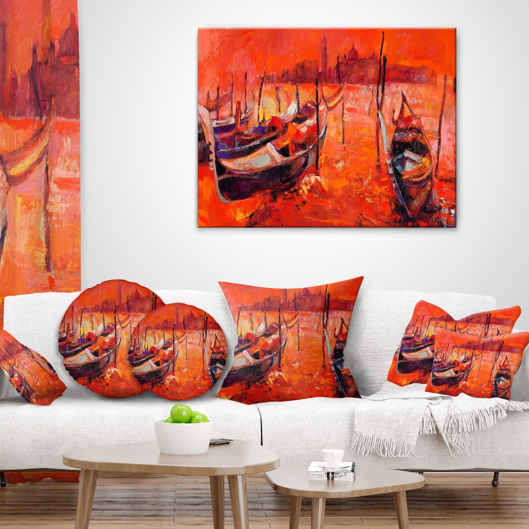 Designart Red Sunset over Venice - Landscape Painting Throw Pillow - 18x18