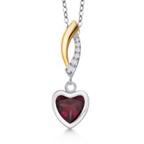 Gem Stone King 925 Silver and 10K Yellow Gold Red Rhodolite Garnet and Lab Grown Diamond Pendant Necklace for Women | 0.77 Cttw | Gemstone January Birthstone | Heart Shape 6MM | With 18 inch Chain