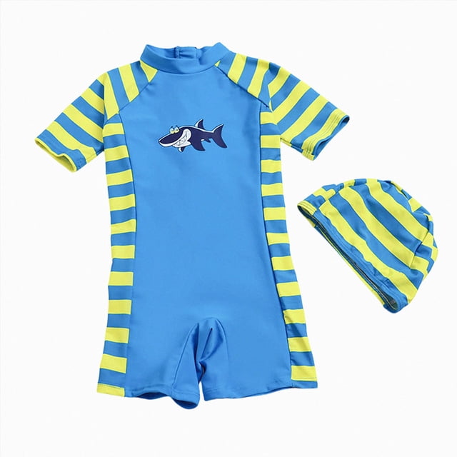 COMVALUE Toddler Swimsuit Suits Short Sleeve Swimwear UPF 50+ Bathing Suit Zip Rashguards (Sky Blue, 1-2 Years)