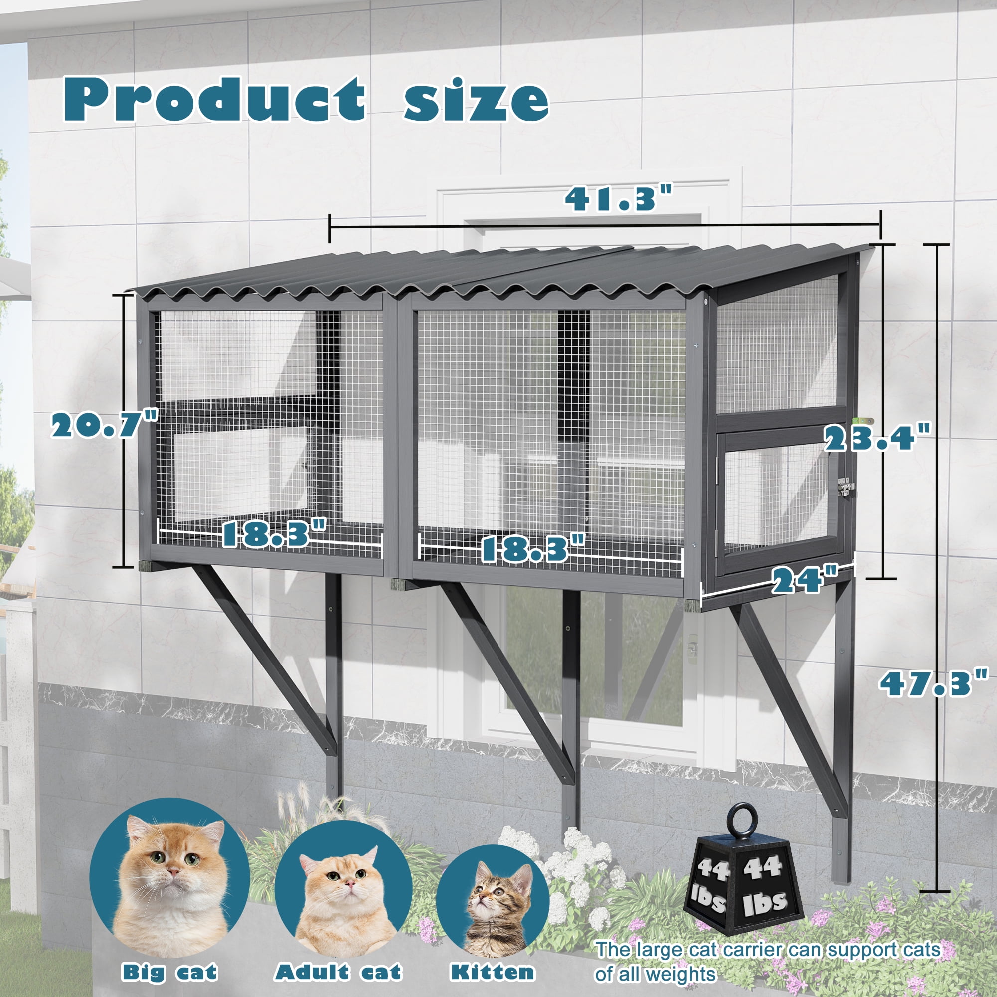 Haverchair Catio Cat Window Perch Outdoor, 360° Catio Cat Enclosure Window for Indoor Cat with Waterproof Roof, Cat Window Box with Metal Mesh Cat Door for Sunbathing, Napping, Overlook