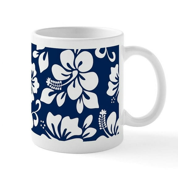 CafePress - Navy Blue Hawaiian Hibiscus Mugs - 11 oz Ceramic Mug - Novelty Coffee Tea Cup