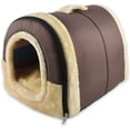 thumbnail image 1 of Caseta y alojamiento 2 en 1 para mascotas, lavable a máquina, antideslizante, plegable, suave, cálida, para perros, gatos, cachorros y conejos, cama con cojín extraíble, marrón M, 1 of 5