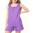 thumbnail image 1 of Zpanxa Girls Outfits Solid Color Round Neck Sleeveless Ruffle Hem Top with Elastic Waist Shorts 2 Piece Set 13-14 Years, 1 of 6