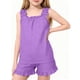 thumbnail image 2 of Camisola de Cuello Redondo sin Mangas Casual Y Pantalones Cortos de Estilo de Chicas con Correas Y Doblados Acanalados, Tela Suave Transpirable, Traje de Dos Piezas de Color Sólido, 2 of 9