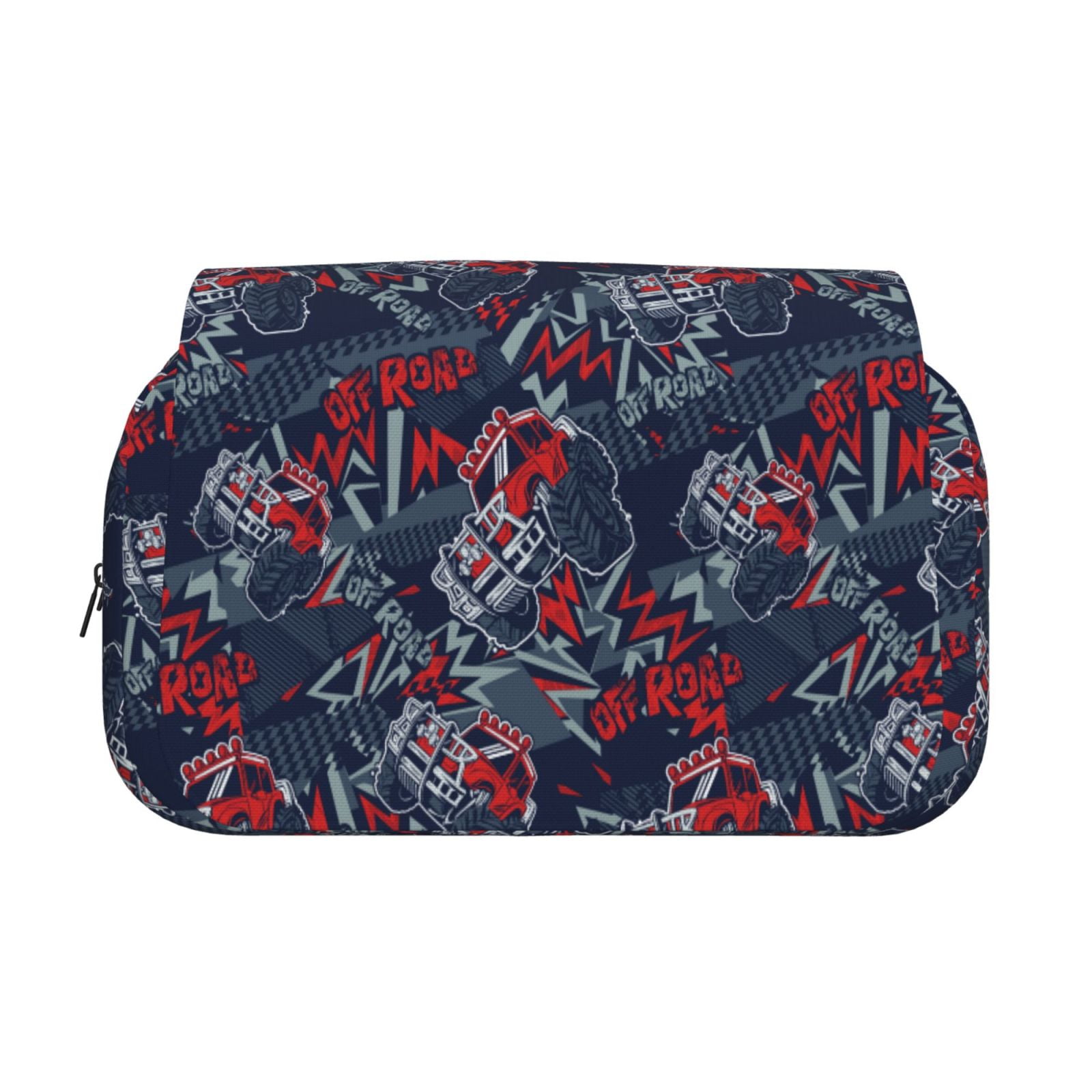 Rateoe Cool Red Off-Road Vehicle Pattern Double Clamshell Pen Case, Storage Organizer with Two Zipper Compartments– Holds Up to 50 Pencils & Pens