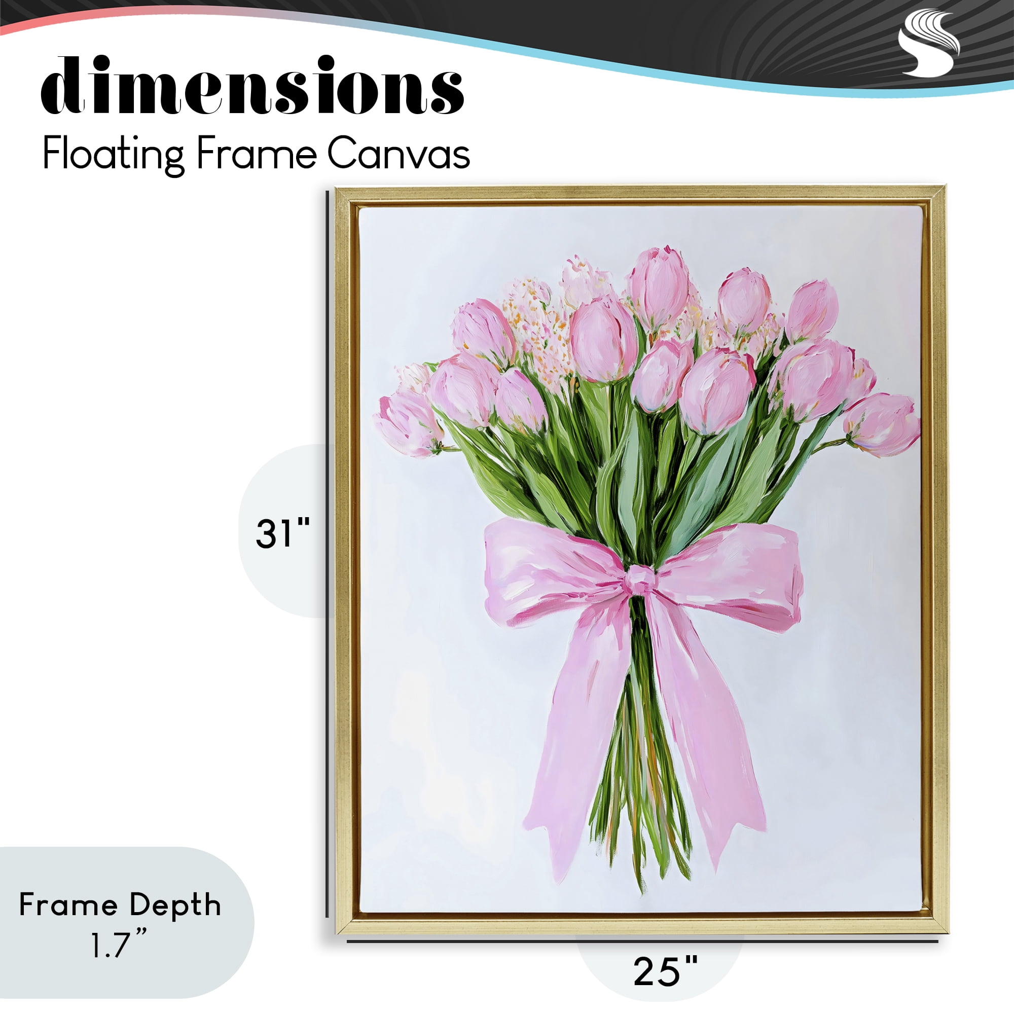 Stupell Industries Soft Pink Tulips with Ribbon Gold Framed Floater Canvas Wall Art, design by The Prints Vibe