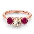 thumbnail image 3 of Gem Stone King 18K Rose Gold Plated Silver Peach Morganite and Red Created Ruby Engagement Ring for Women | 1.80 Cttw | Round 6MM | Gemstone October Birthstone | Size 5, 3 of 6