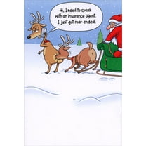Recycled Paper Greetings Reindeer Got Rear Ended Funny / Humorous Christmas Card
