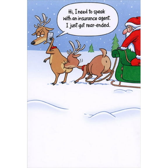 Recycled Paper Greetings Reindeer Got Rear Ended Funny / Humorous Christmas Card