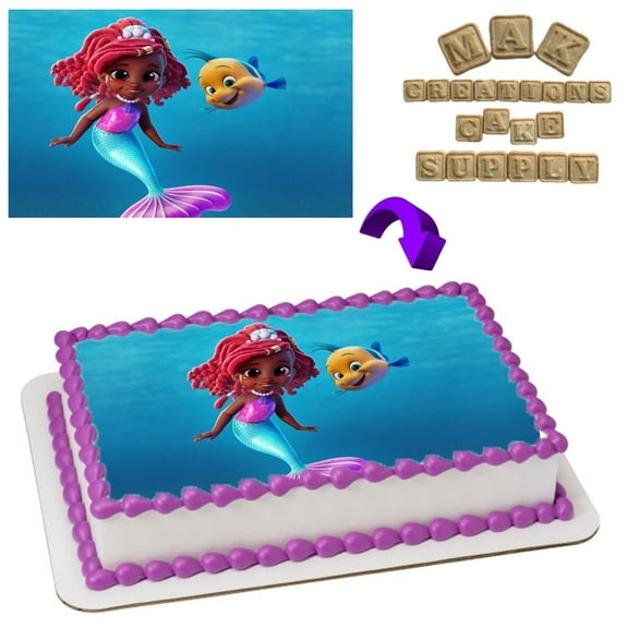 Disney Jr.'s The Little Mermaid Ariel Birthday 1/4 Sheet Cake Topper, by MAK Creations Cake Supply, 1 Count