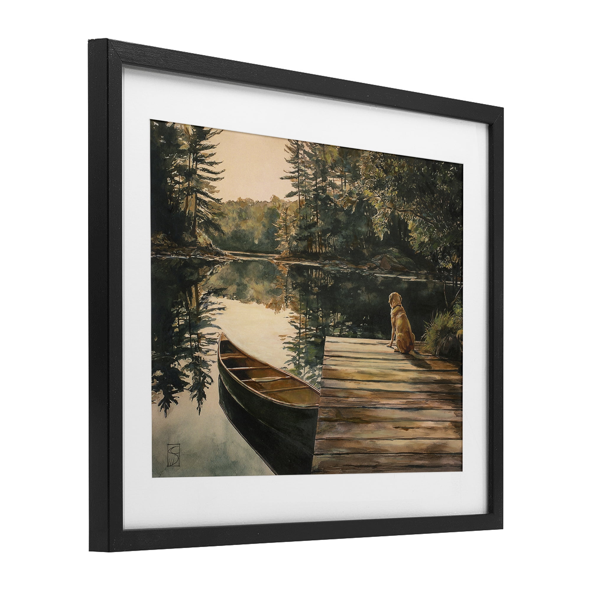 Lake Life at Sunset Black Framed Print Under Glass, design by Sara Culpepper