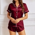 thumbnail image 4 of Ensemble de Pyjama à Manches Courtes pour Femmes, Col Rabattu, Couleur Unie, 2 Pcs, 100 % Polyester, 4 of 8
