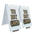 thumbnail image 2 of A-frame Sidewalk We Buy Gold 24" x 36" Double Sided A-Frame Sidewalk Sign, Includes 2 Installed Vinyl Decals | Foldable Portable White Signicade Sandwich Board Signs, 2 of 5