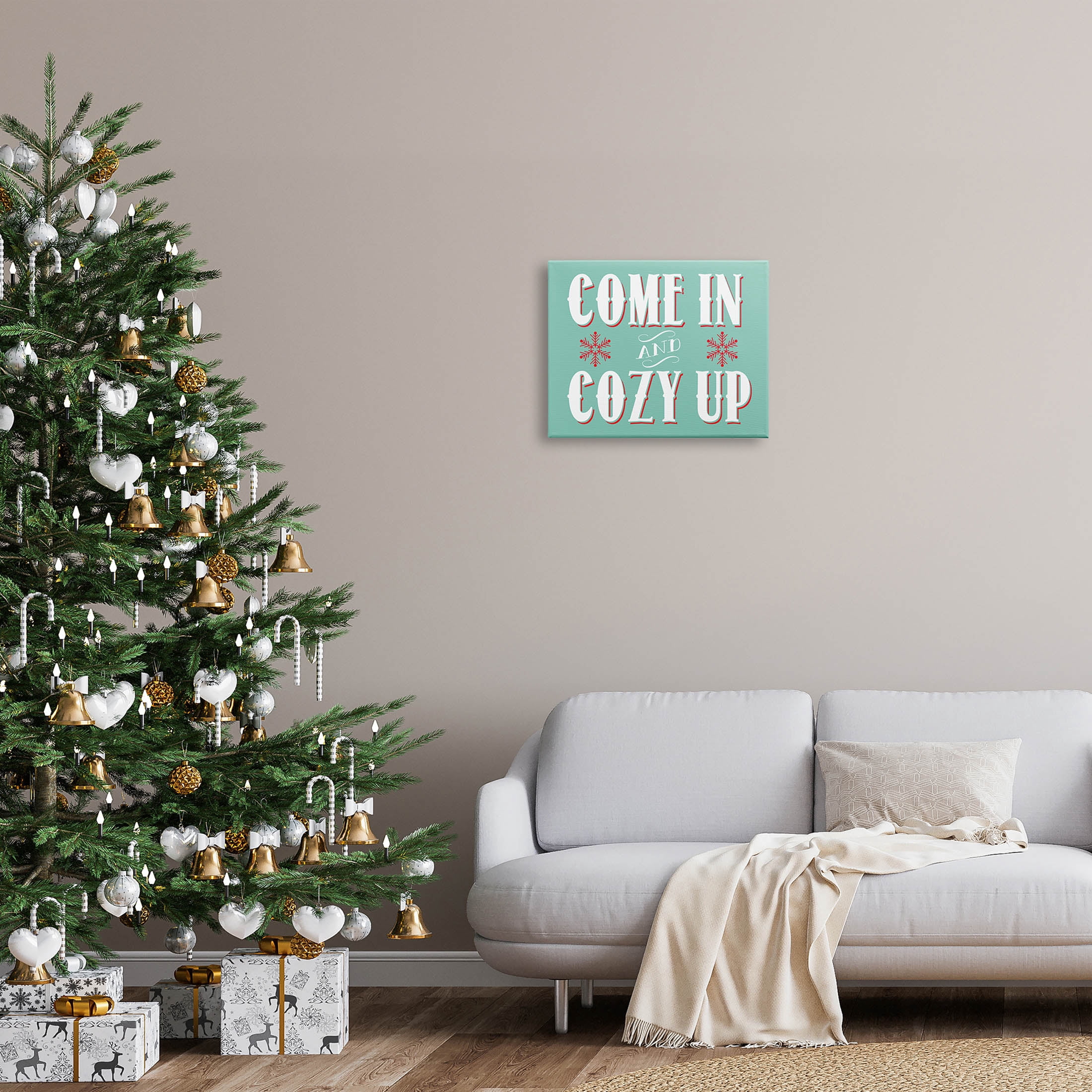 Come In & Cozy Up Snowflake Phrase Holiday Graphic Art Gallery Wrapped Canvas Print Wall Art