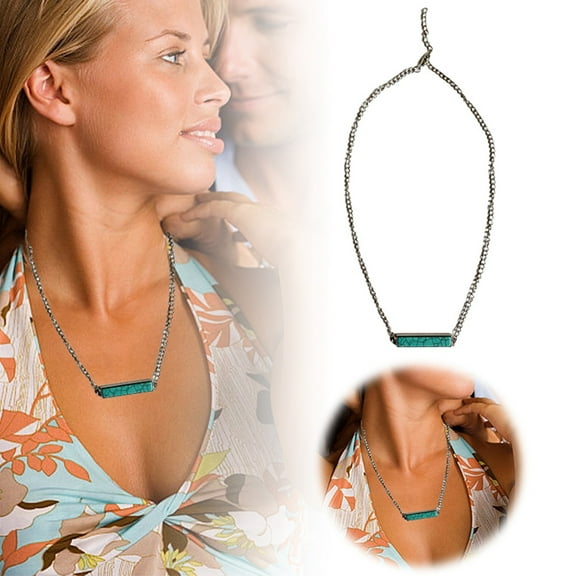 LYTiang [Western Cowboy Retro Necklace] Minimalist European & Style Turquoise Geometric Bar Vintage Charm Long Chain Necklaces for Women Tie Necklace Women's Chains