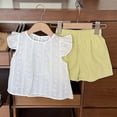 thumbnail image 4 of Girls 2 Piece Outfits Children Summer Sets Little Girls Short Sleeve T Shirt Elastic Waist Drawstring Shorts Solid Color Soft Comfortable Stretchy Sports Yellow 8-9 Years, 4 of 7