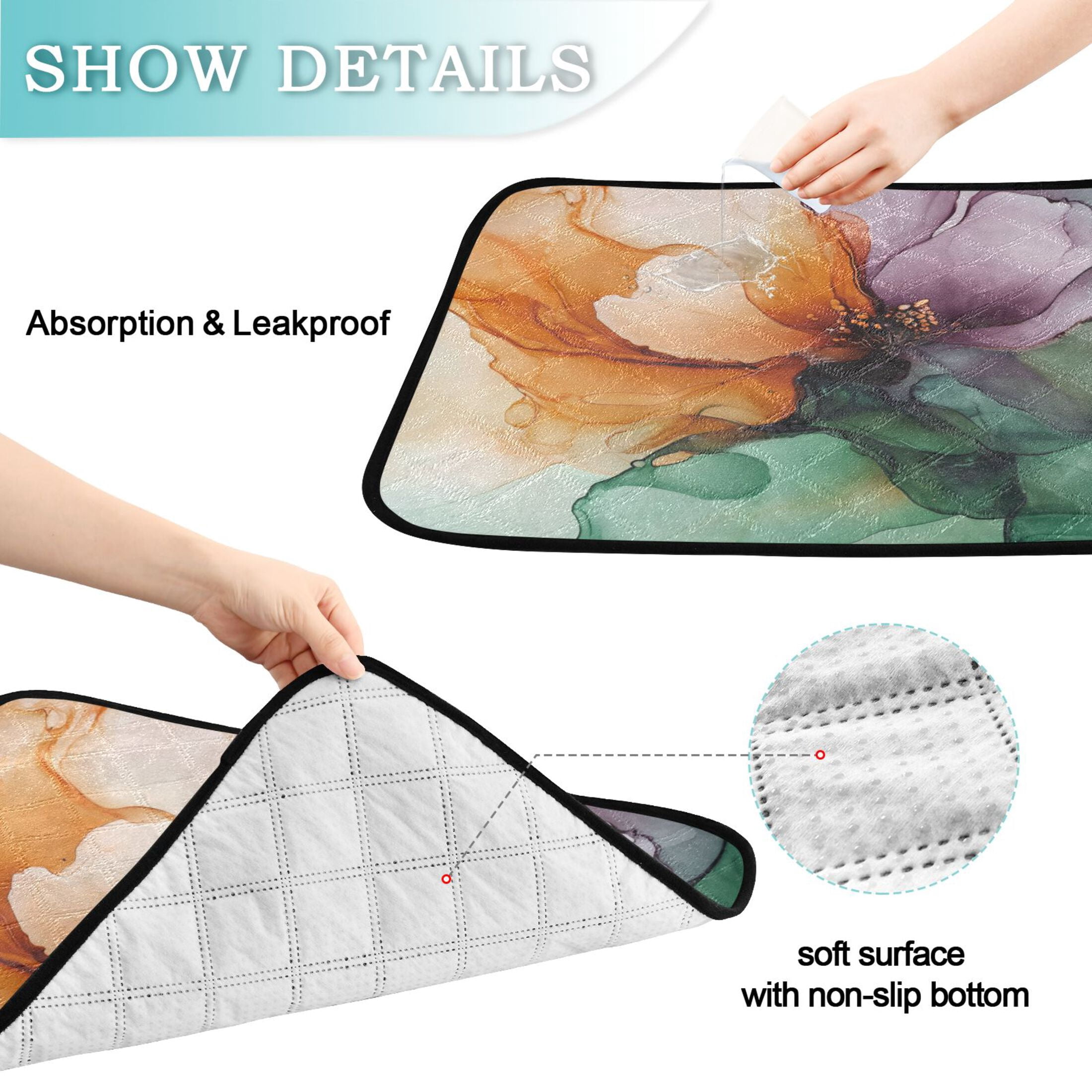 Qxltty Abstract Floral Pattern Cat litter Pads Pet Set of 2 Diaper Mats Center Anti-leakage Layer Absorbent Soft and Comfortable