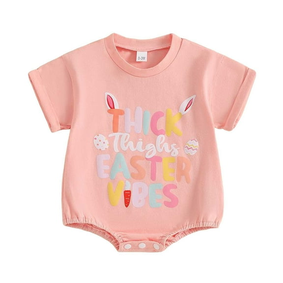RMGVDSD Baby Boy Girl Easter Outfit Cute Bunny Short Sleeve Bubble Romper Onesie Bodysuit My First Easter Clothes 6-12 Months