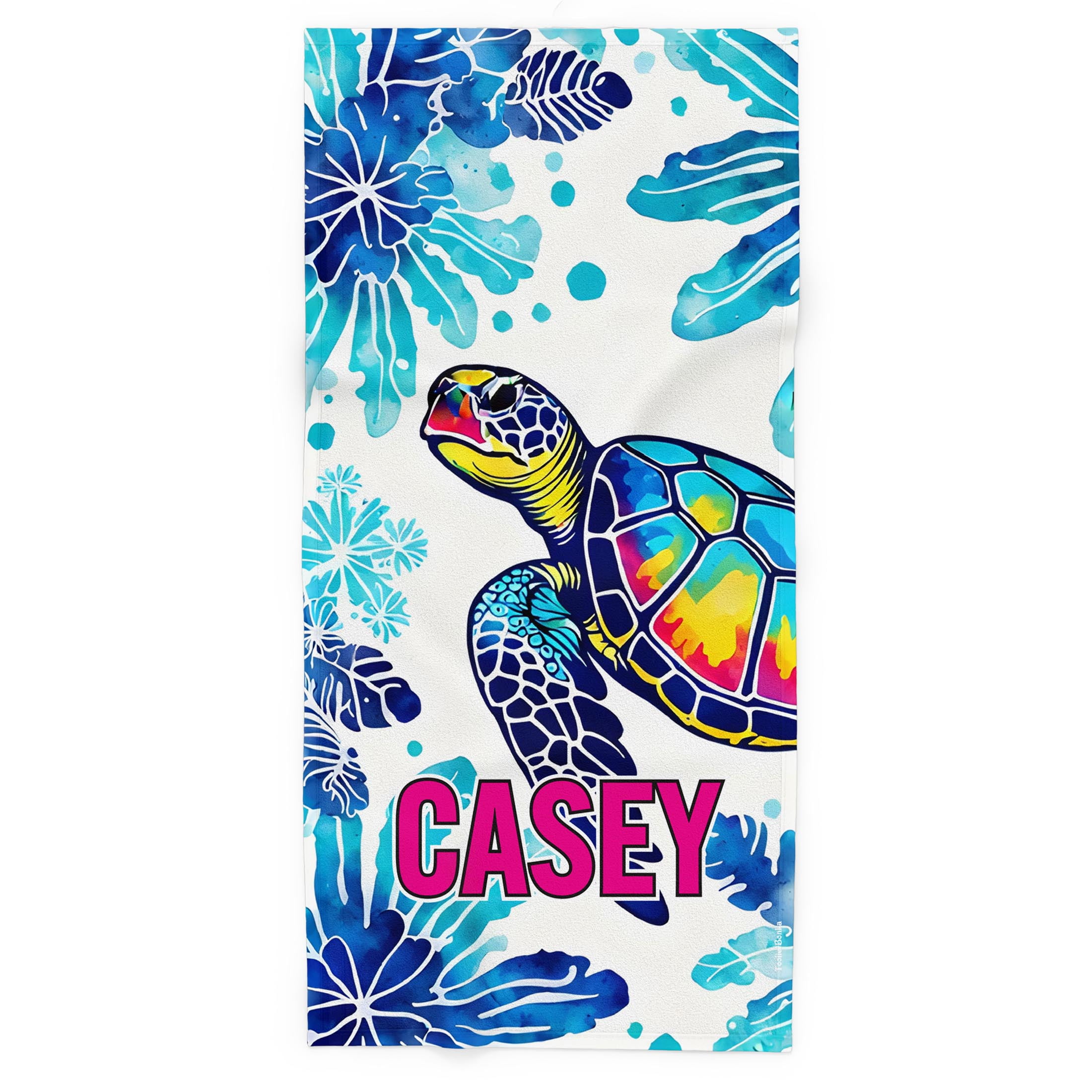 Toolie Bonka Personalized Splash Turtle Beach Towel for Boys, 30in X 60 Dual sided Polyester & Cotton gift towels for kids