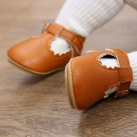 

Baby Mary Jane Shoes- EleaEleanor PU Leather Soft Non-Slip Rubber Sole Infant Girl Boy Flats Newborn Crib Shoes Toddler First Walking Shoes 0-2 Years Old