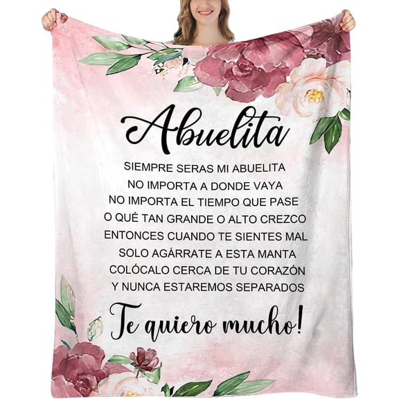 Abuelita Floral Print Soft Cozy Flannel Throw Blanket Loving Warm Blanket for Grandma Birthday Mothers Day Gift