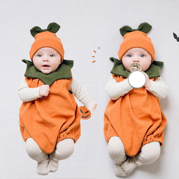 My First Halloween Baby Girl Outfit Sleeveless Pumpkin with Hats 2 PC Sets Baby Romper Shirt Baby Fall Clothes 12-18 Months Baby Boy Clothes