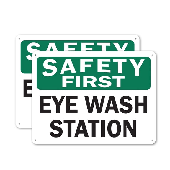 (2 Pack) Eye Wash Station OSHA Safety First Sign 10 Inch X 7 Inch Plastic Sign, Weather Resistant, UV Protected for Workplace, Business, and Construction Site, Made in the USA