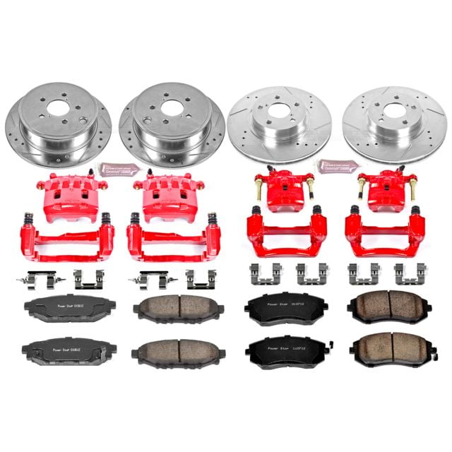 PowerStop Front and Rear Z23 Evolution Sport Brake Pad and Rotor Kit with Red Powder Coated Calipers Fits: SUBARU Select Models KC6110