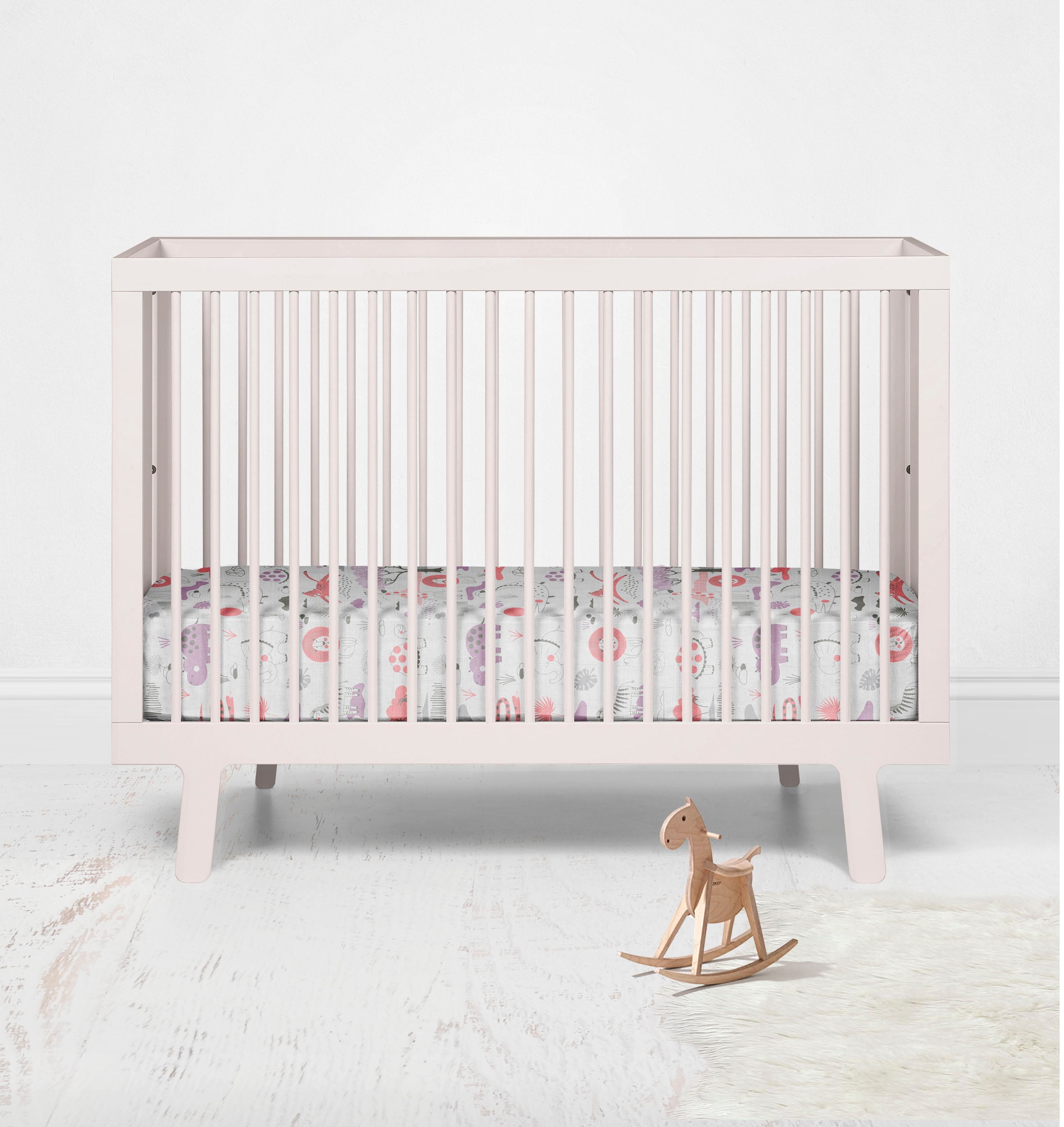 Bacati - Girls Jungle Safari Serengeti Lilac Coral Gray Muslin Crib or Toddler Bed Fitted Sheet