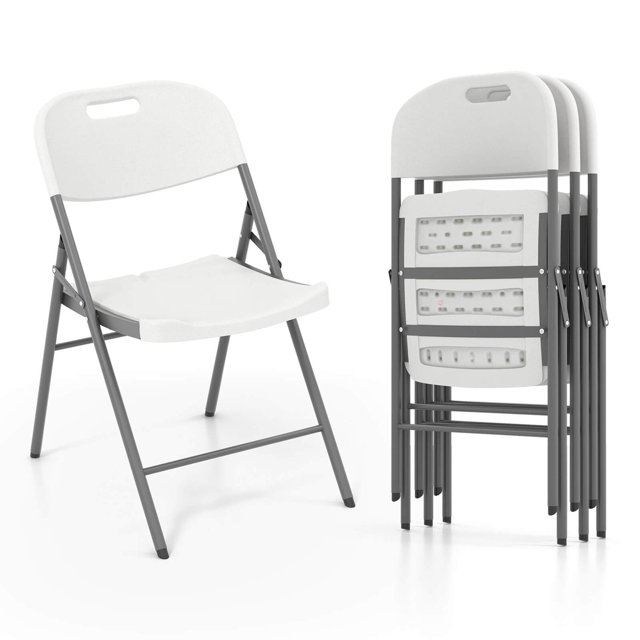 Costway Folding Chairs Set of 4 HDPE Plastic Chairs with Metal Frame for Home Office