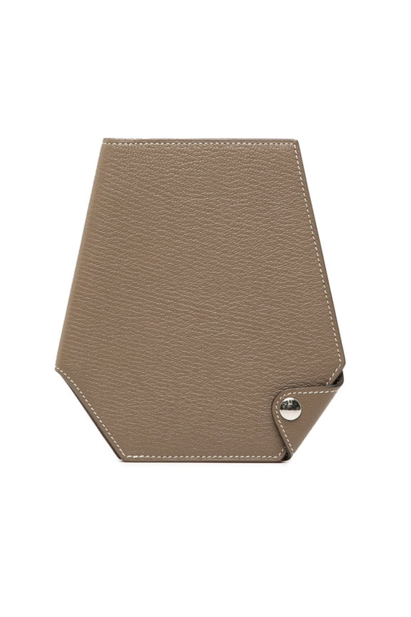 Pre-Owned Herms Crochet Wallet, Bifold Business Card Holder, Case, Pass Etoupe Beige Chevre...