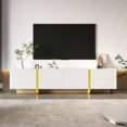 thumbnail image 1 of 74.7 Inch TV Stand with 3 Doors & 2 Drawers, White and Gold Wood Grain Entertainment Center, Modern Media Console with Soft-Close Hinges, Large Storage Cabinet for Living Room (White, 74.7 inch), 1 of 18