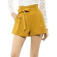 thumbnail image 5 of DARING DIVA Women's Bow Tie High Waist Short Paper Bag Shorts XS Yellow, 5 of 7