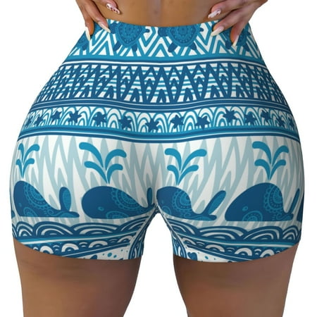 Workout Shorts Women  Sea Underwater Animals Biker Shorts for Women Running Gym Spandex Shorts Tummy Control